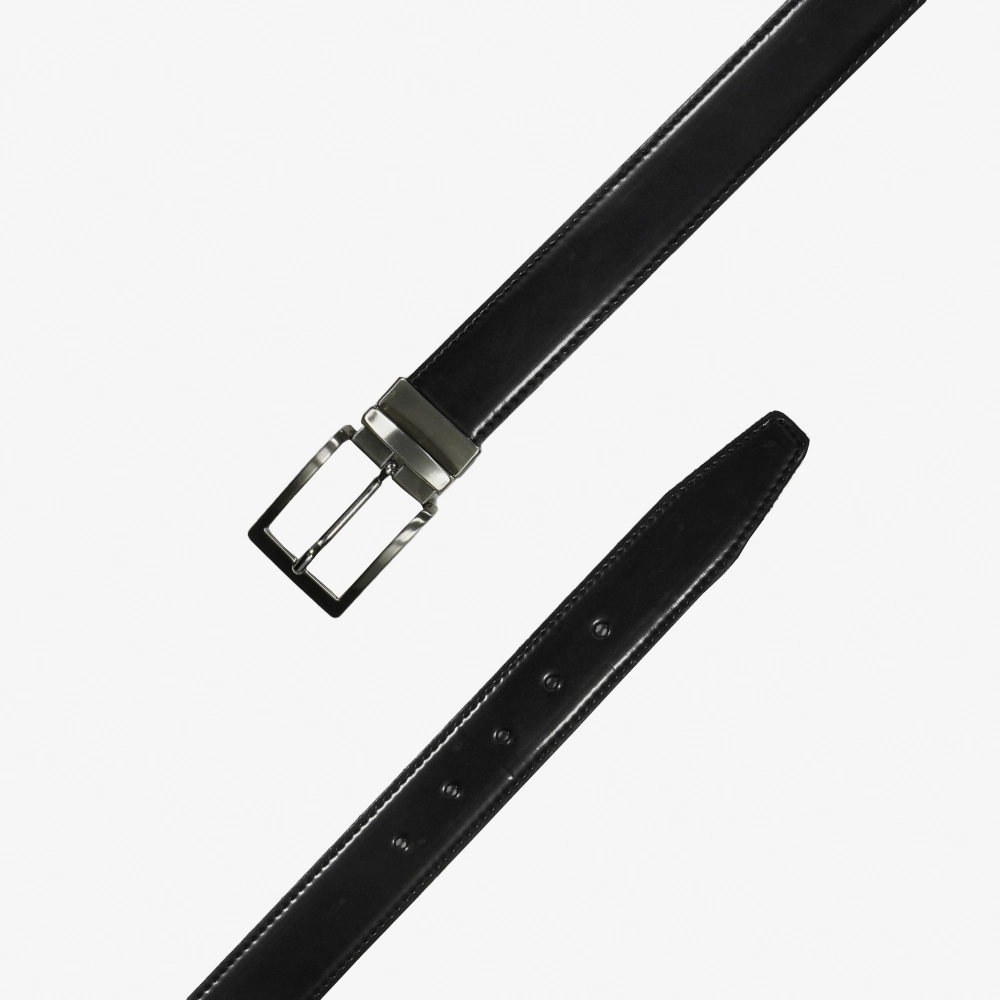 Cintura reversibile in pelle abrasivata di colore nero
