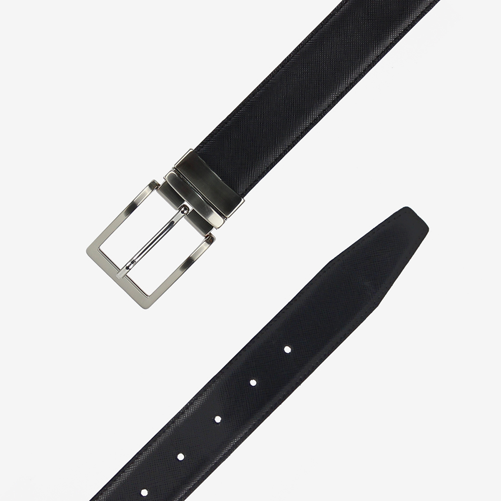 Cintura da uomo in pelle saffiana di colore nero reversibile