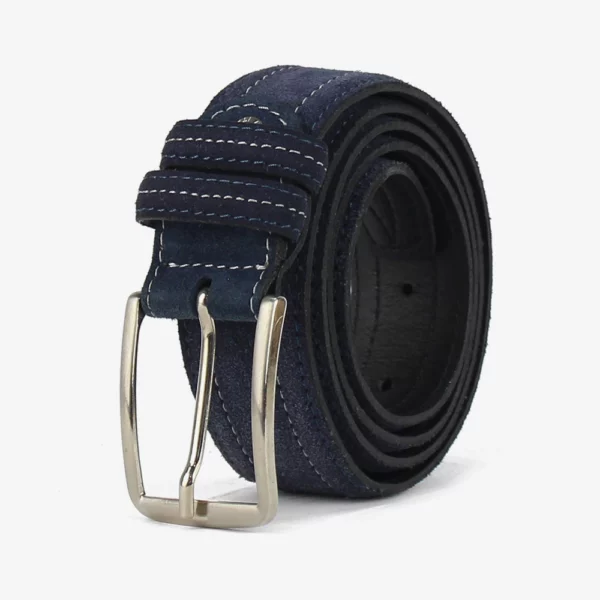 Cintura in camoscio di colore blu con cuciture centrali