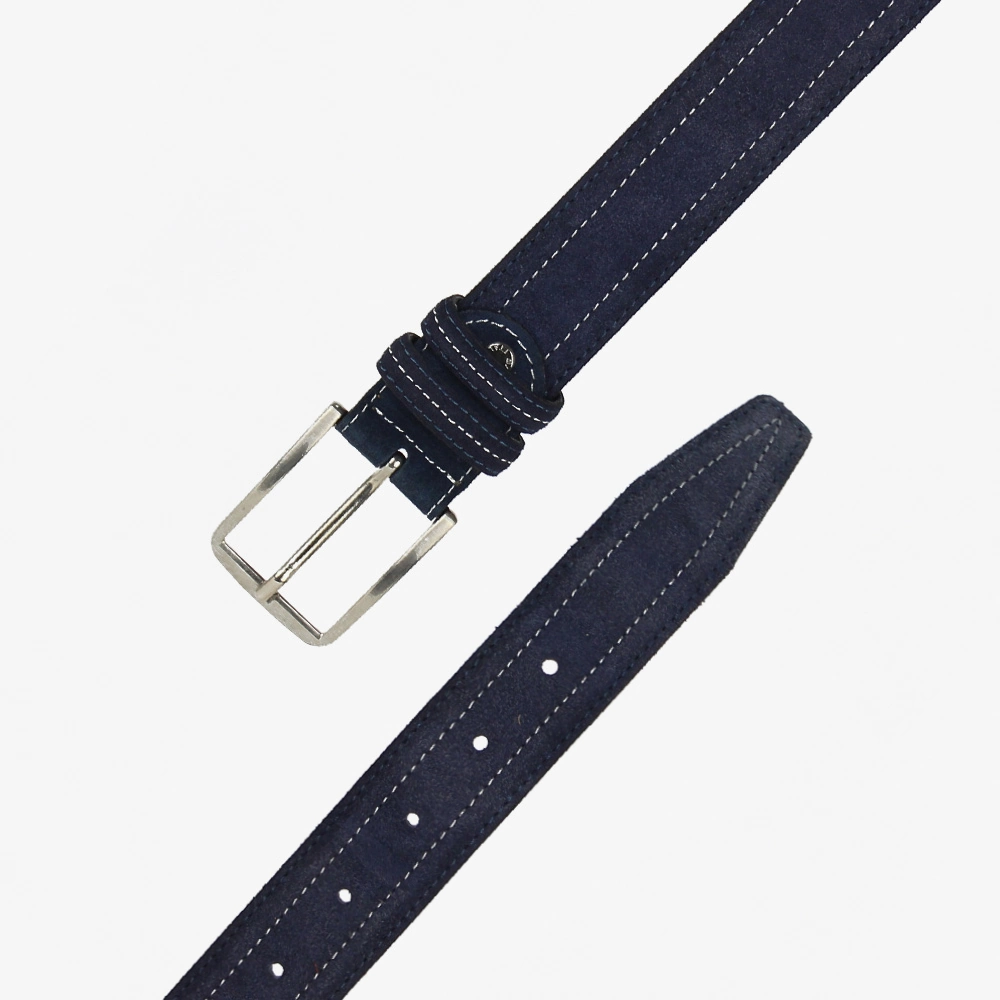Cintura in camoscio di colore blu con cuciture centrali