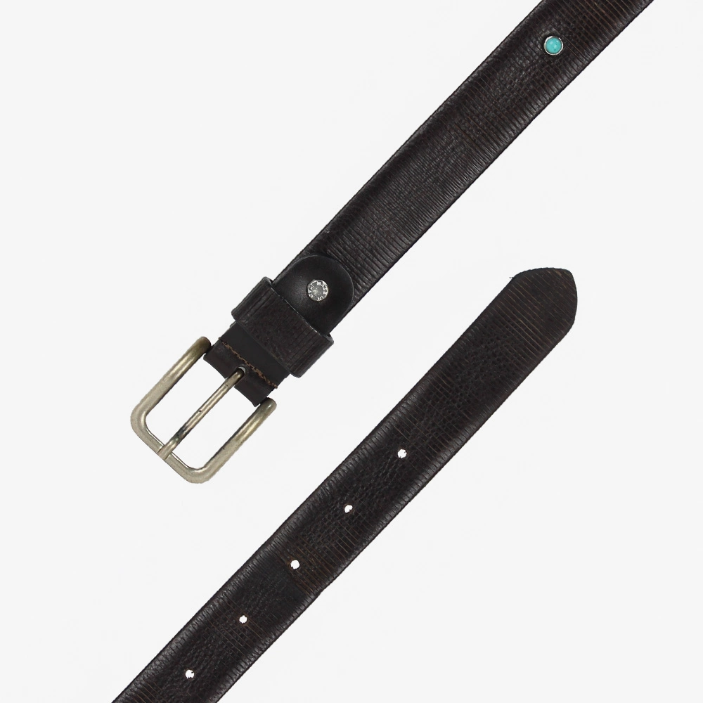 Cintura in pelle con applicazione di pietre color turchesi