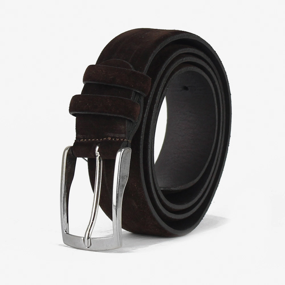 Cintura in camoscio color testa di moro con linee