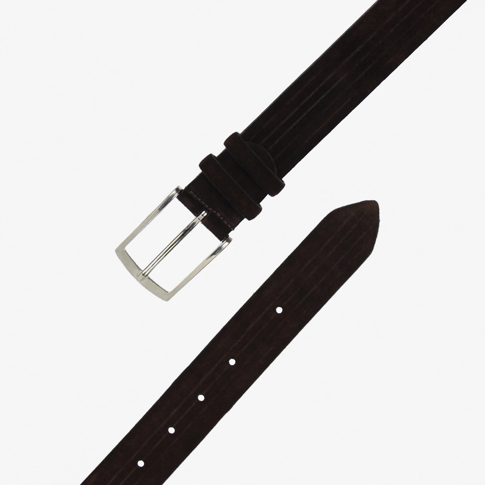 Cintura in camoscio color testa di moro con linee