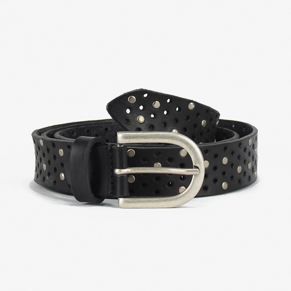 Cintura microforata con microborchie in cuoio di colore nero