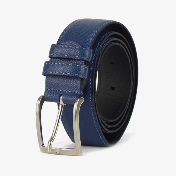 Cintura classica color cobalto in pelle saffiana