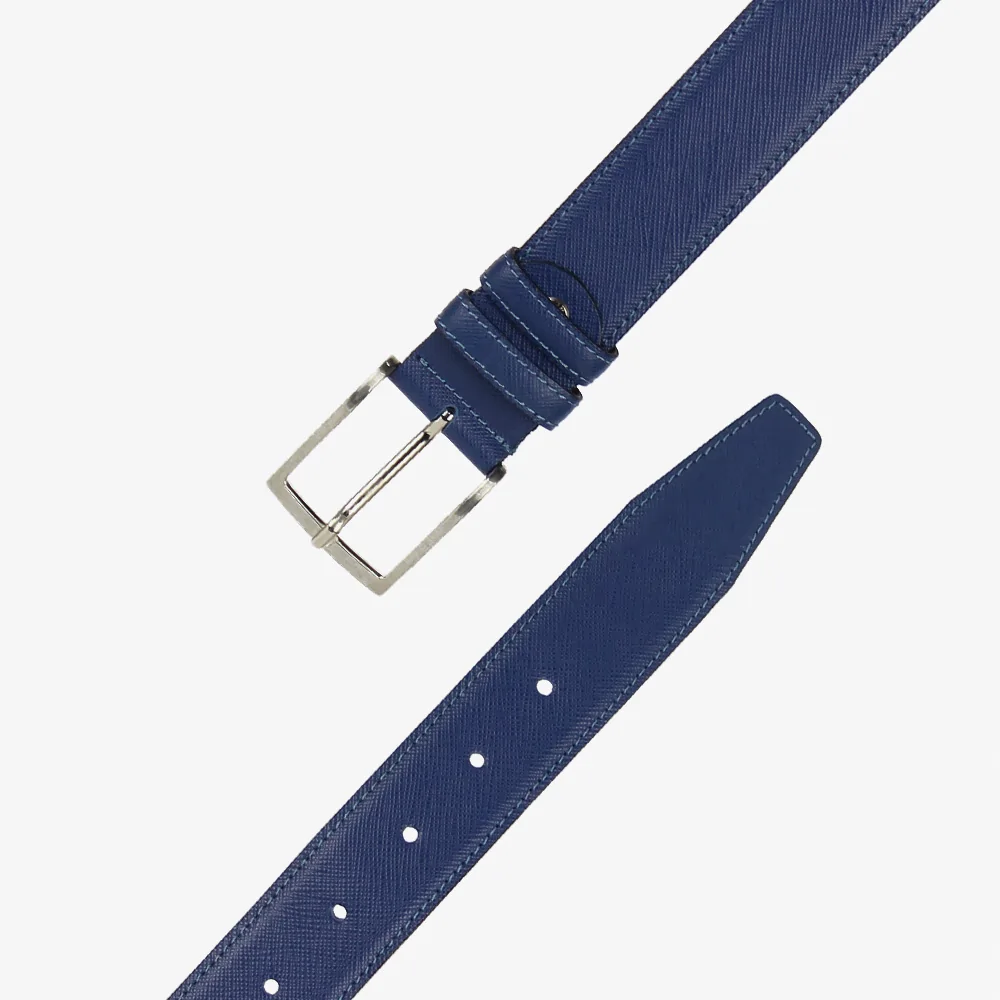 Cintura classica color cobalto in pelle saffiana