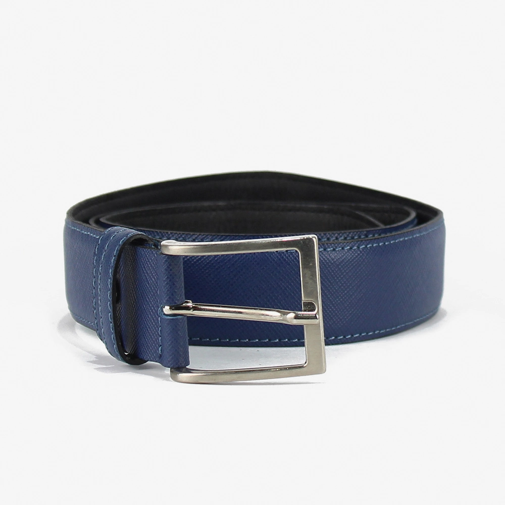 Cintura classica color cobalto in pelle saffiana