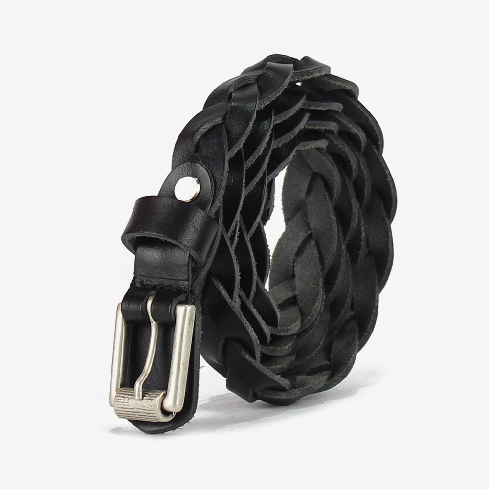 Cintura intrecciata in cuoio color nero