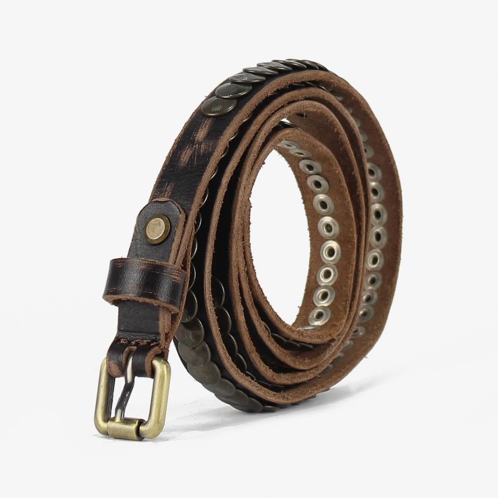 Cintura da donna vintage in cuoio con borchie