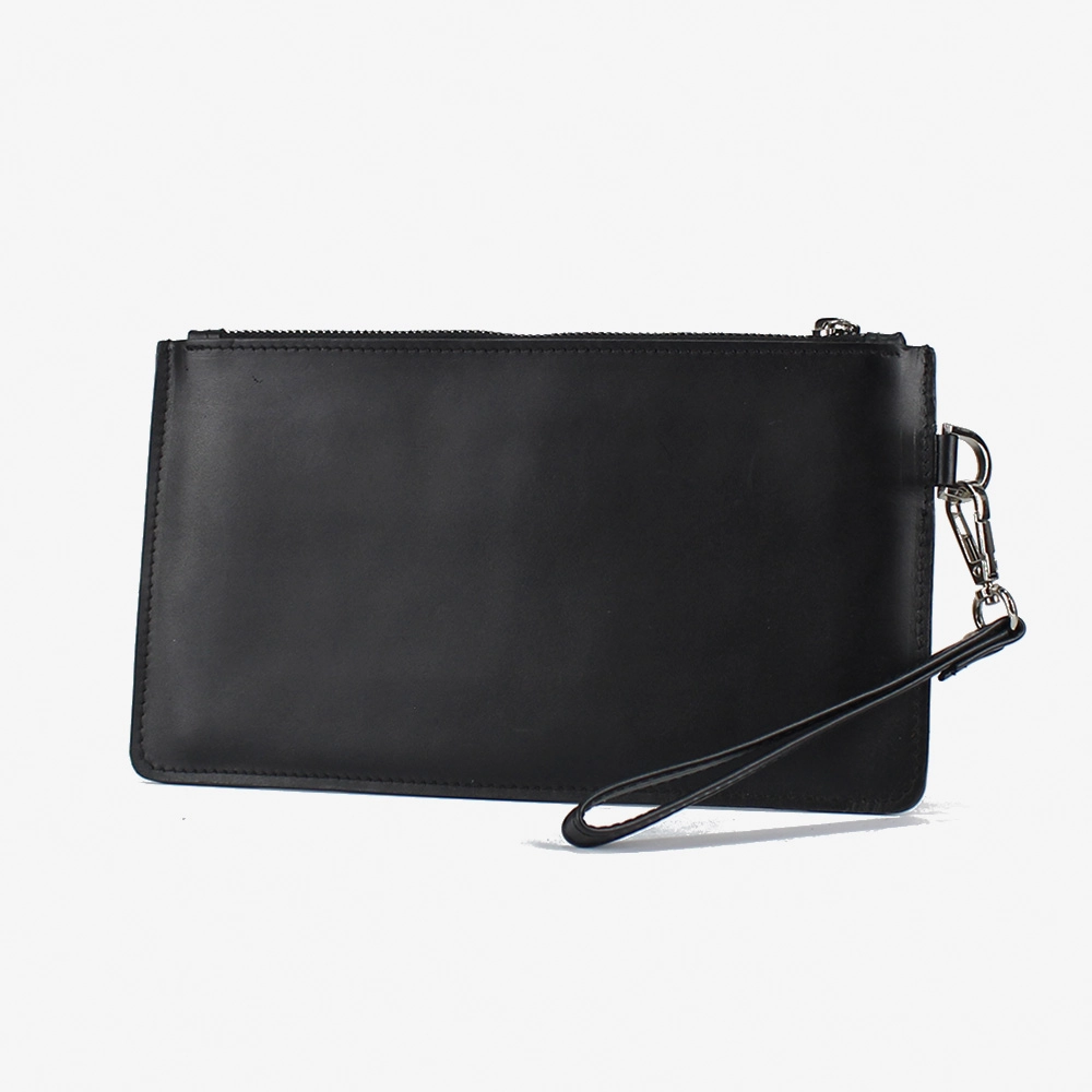 Pochette sottile unisex in pelle con gancio da polso