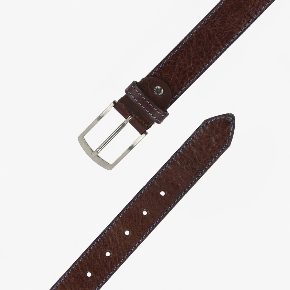 Cintura martellata in pelle da uomo color testa di moro