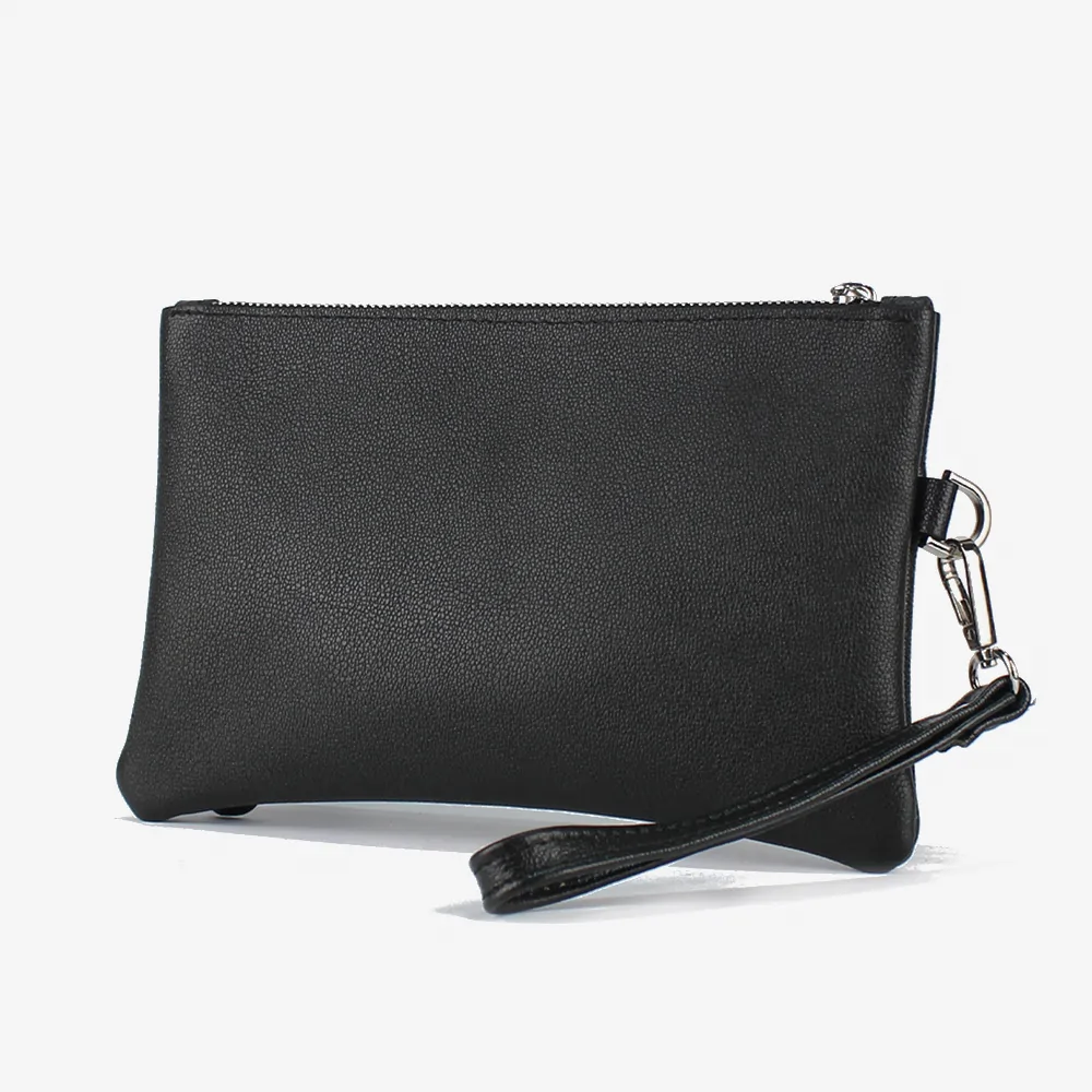 Pochette da polso media in pelle di colore nero