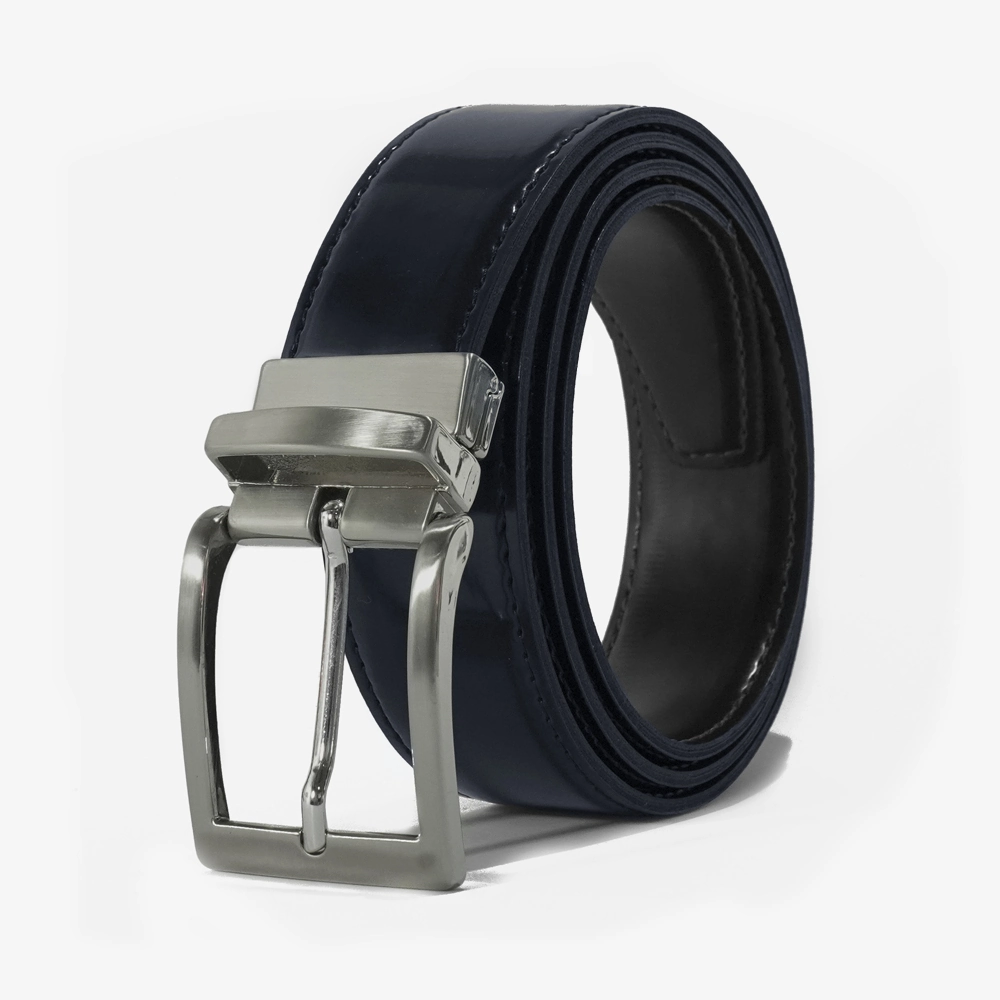 Cintura reversibile in pelle abrasivata di colore blu