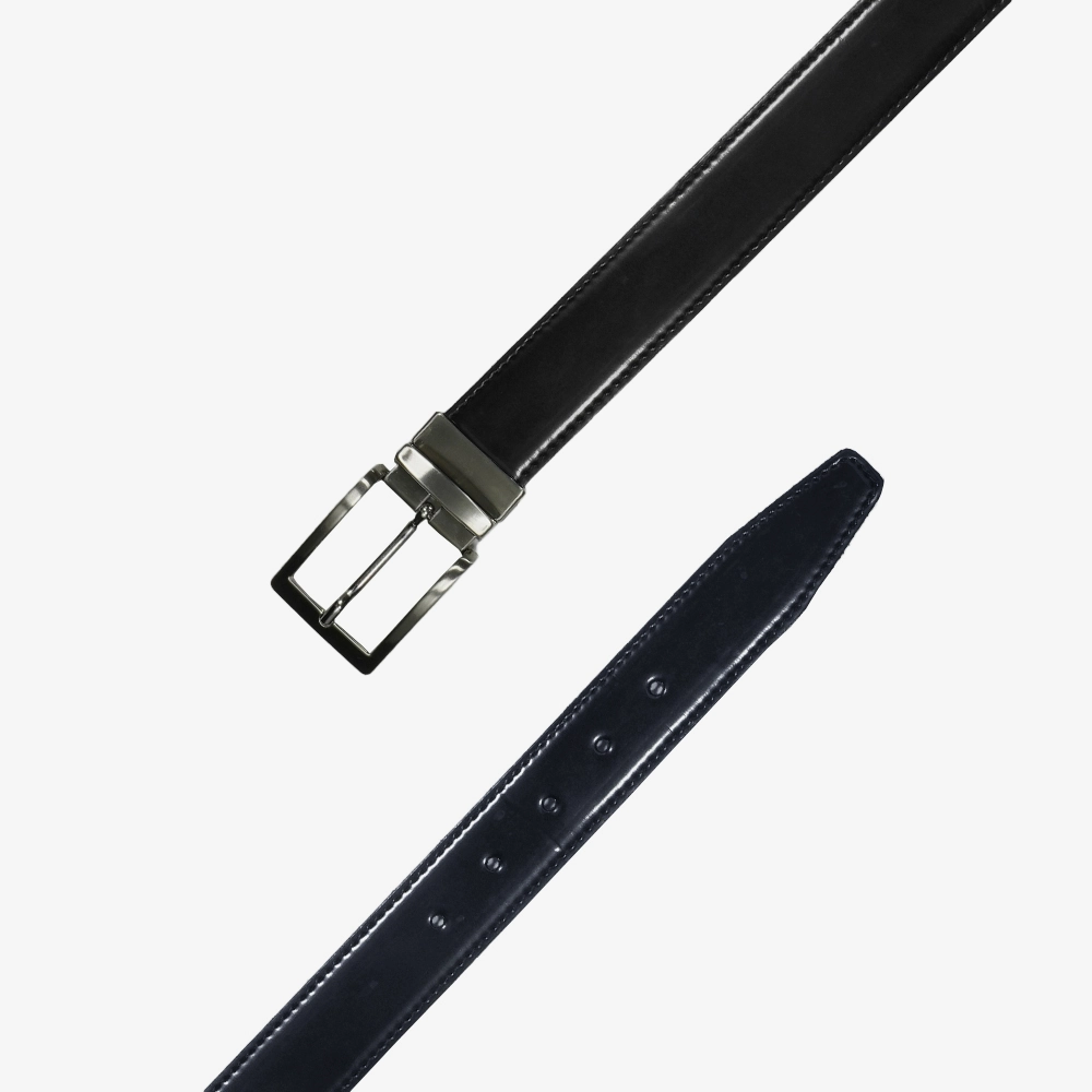 Cintura reversibile in pelle abrasivata di colore blu