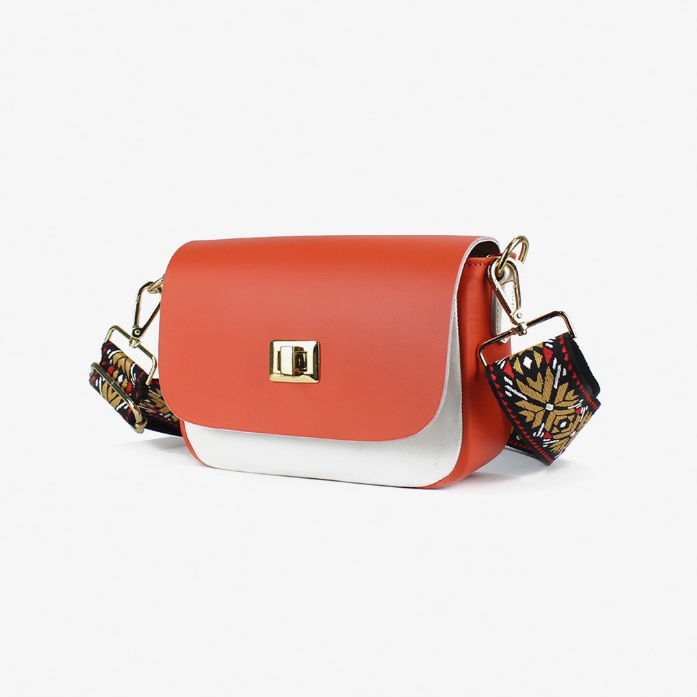 Borsa da donna bicolore con tracolla in stoffa colore arancio