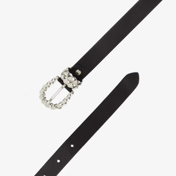 Cintura in cuoio di colore nero con doppiopassante attorcigliato