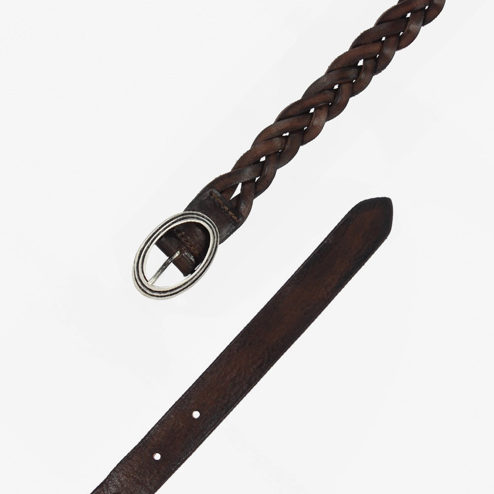 Cintura treccia in cuoio color testa di moro